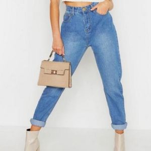 Boohoo Hatty High Rise Mid Wash Boyfriend Jeans